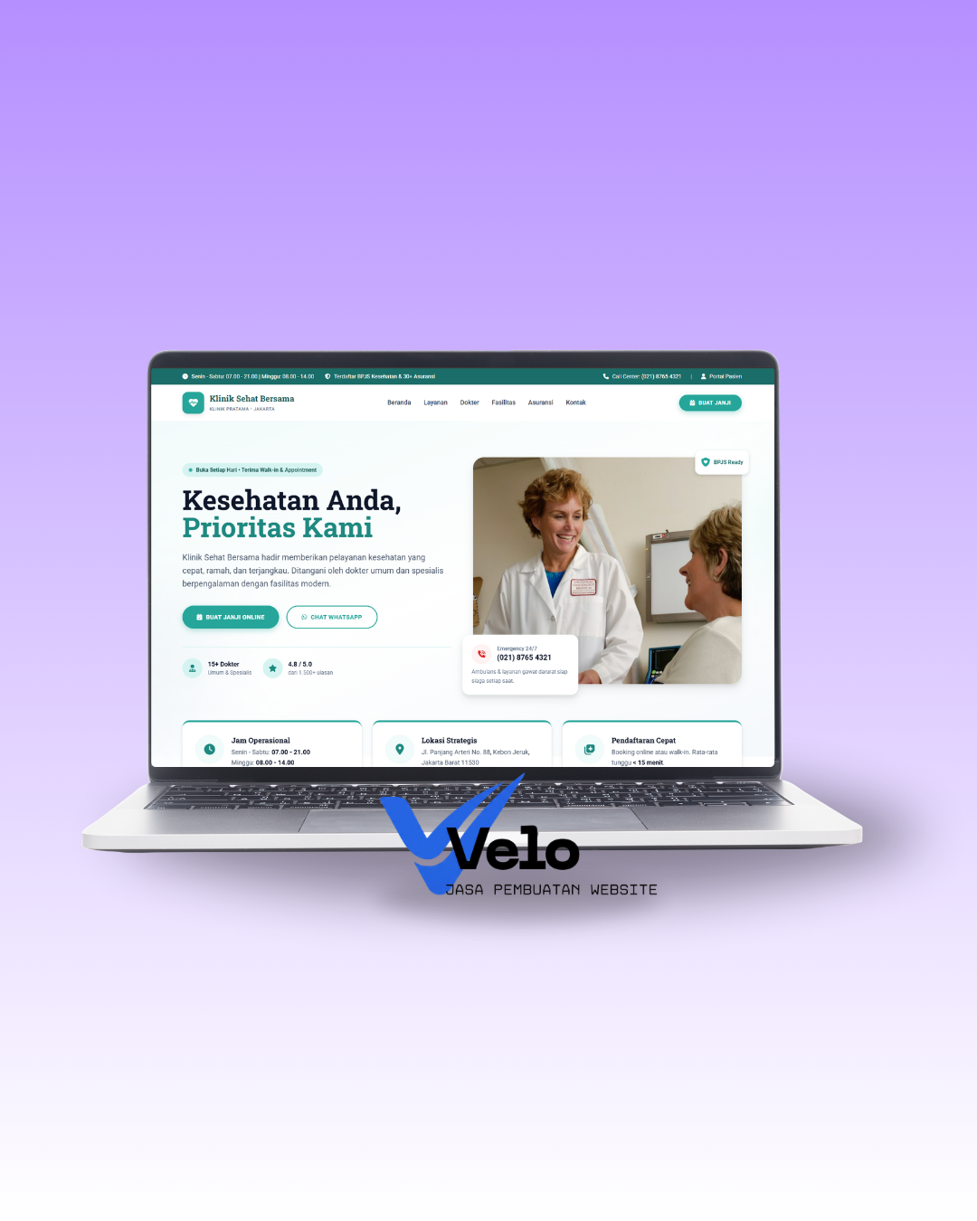 Mockup website responsif di laptop dan ponsel